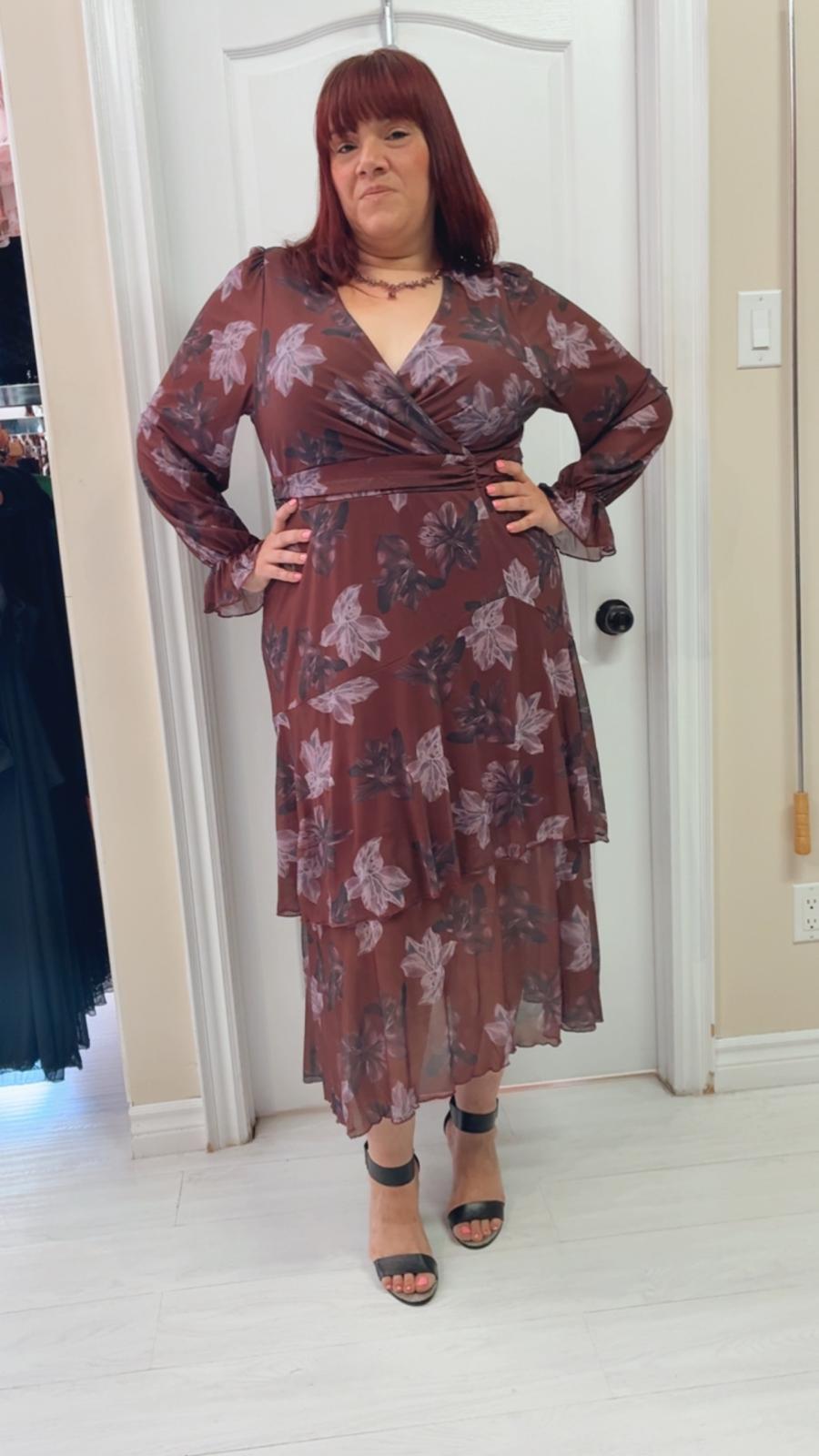 Amara Floral Plus Size Tiered Dress, plus size dress, detail view
