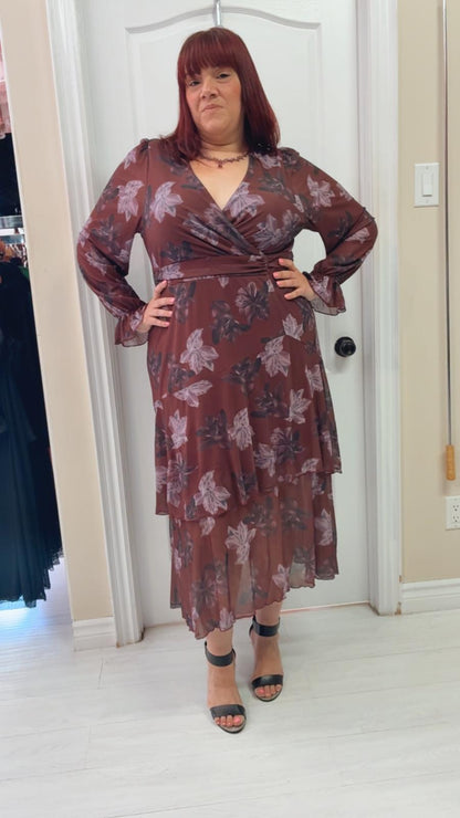 Amara Floral Plus Size Tiered Dress, plus size dress, detail view