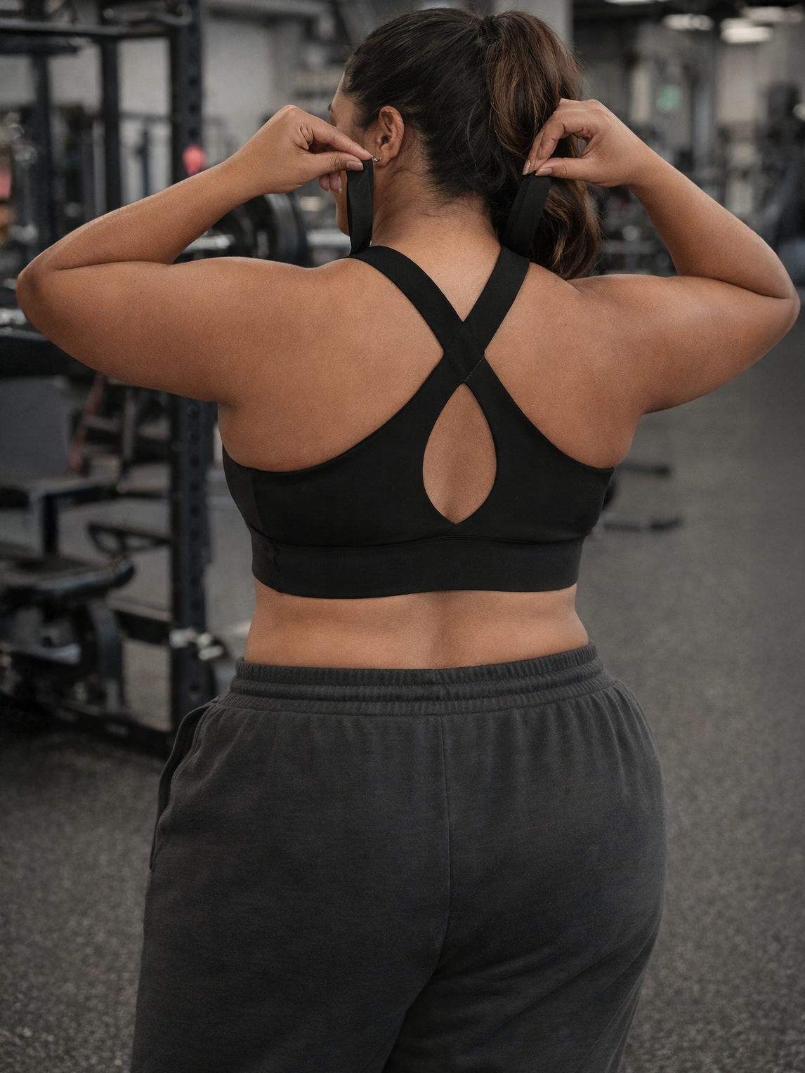 Anise Plus Size Sports Bra by Run Free by Vee, plus size bra, styled view