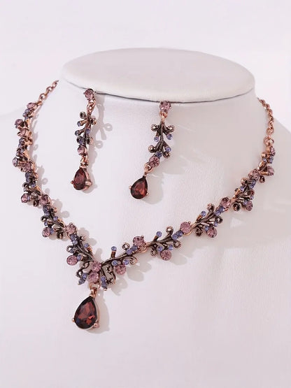 Antique Vintage Necklace Set in Burgundy, necklace, front view