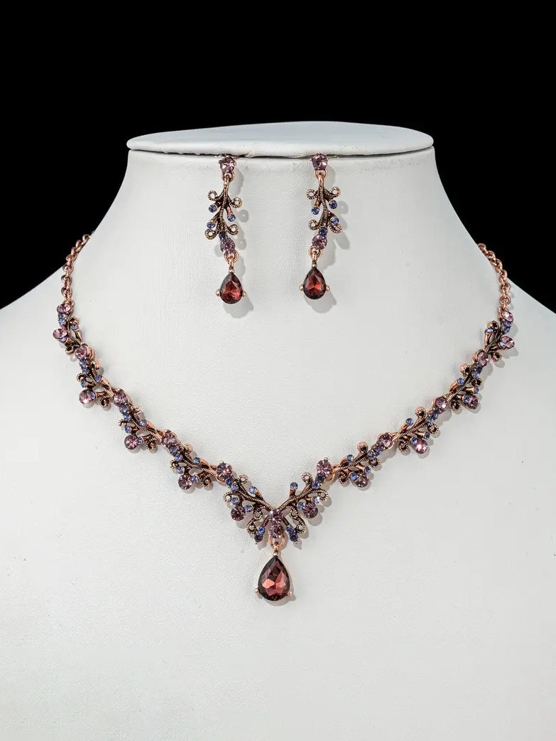 Antique Vintage Necklace Set in Burgundy, necklace, alternate view