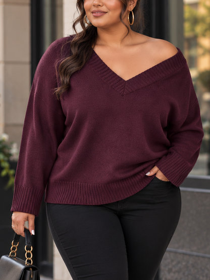 Autumn V-Neck Plus Size Sweater