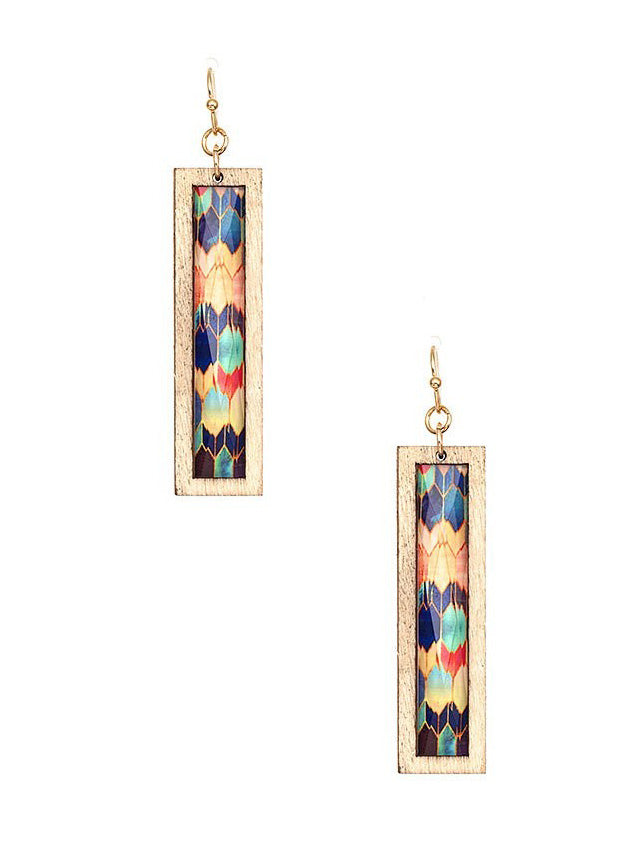 Faceted Mosaic Wood Framed Earrings