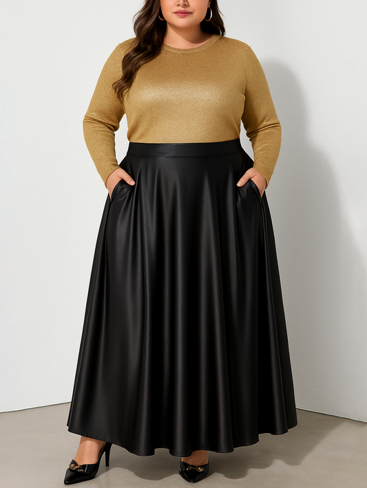 Baylee Satin Maxi Plus Size Skirt, plus size skirt, front view