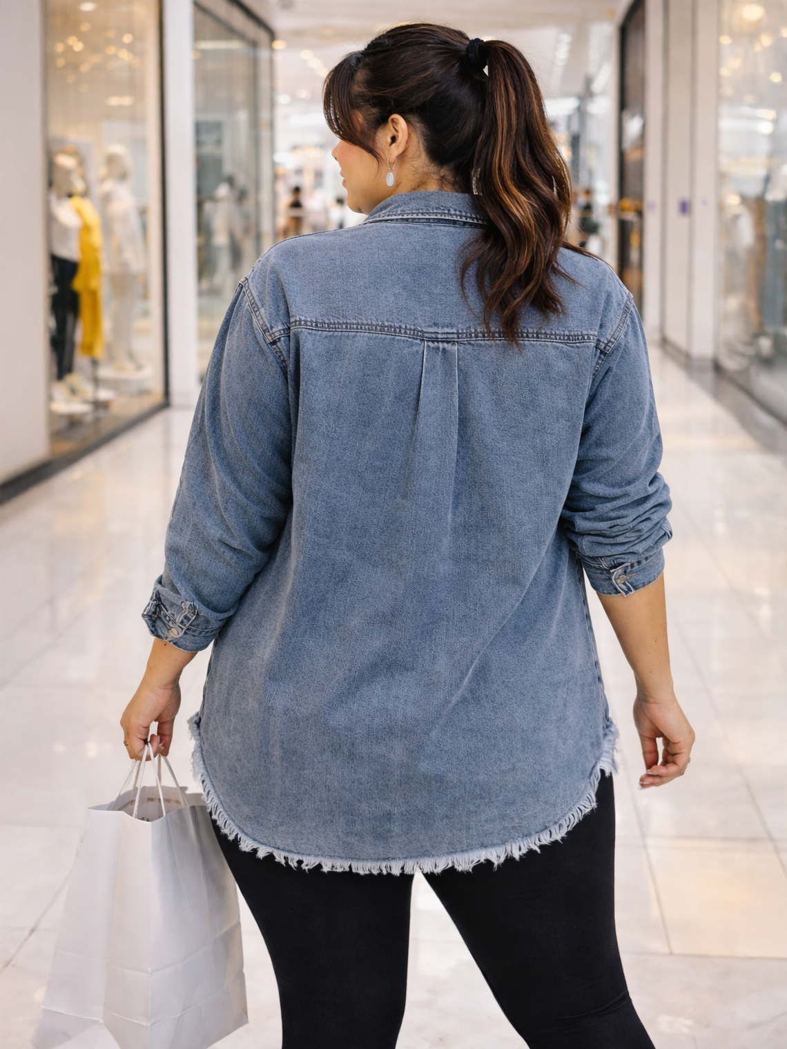 Blare Snap Front Plus Size Denim Shirt, plus size top, alternate view