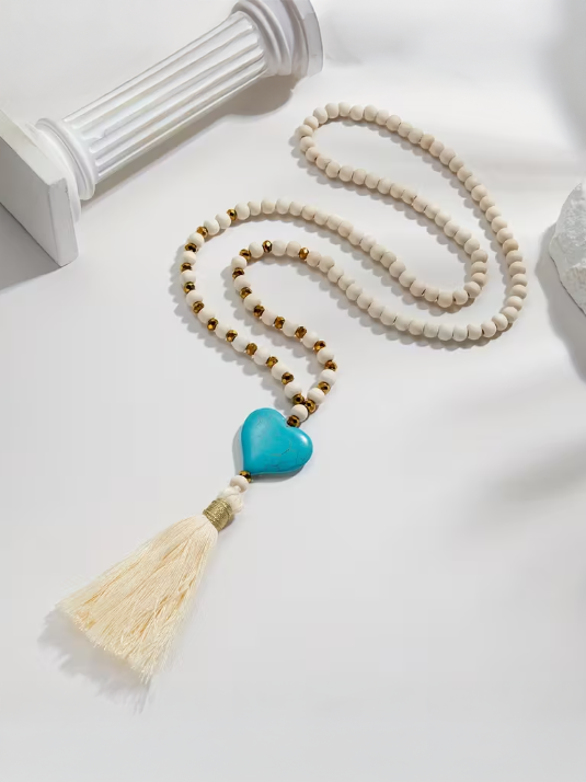 Bohemian Chic Beaded Heart Necklace, necklace, alternate view