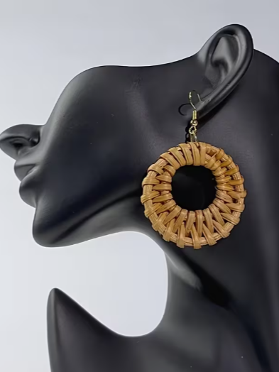 Boho Hoop Rattan Earrings, earrings, alternate view