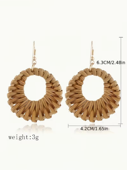 Boho Hoop Rattan Earrings, earrings, styled view