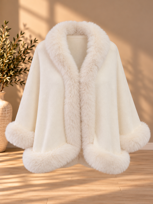 Cape with Faux-Fur Trim in Ivory