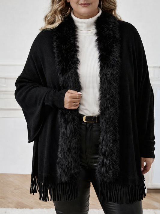 Faux Fur Evening Shawl With Bat Wings