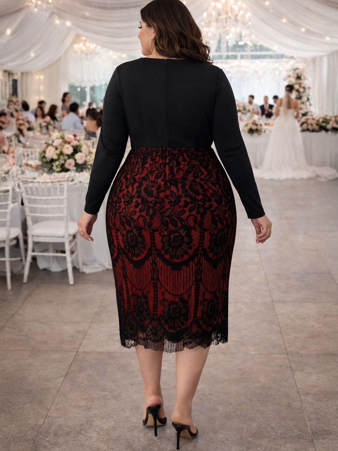 Corinna V-Neck Lace Plus Size Cocktail Dress Red