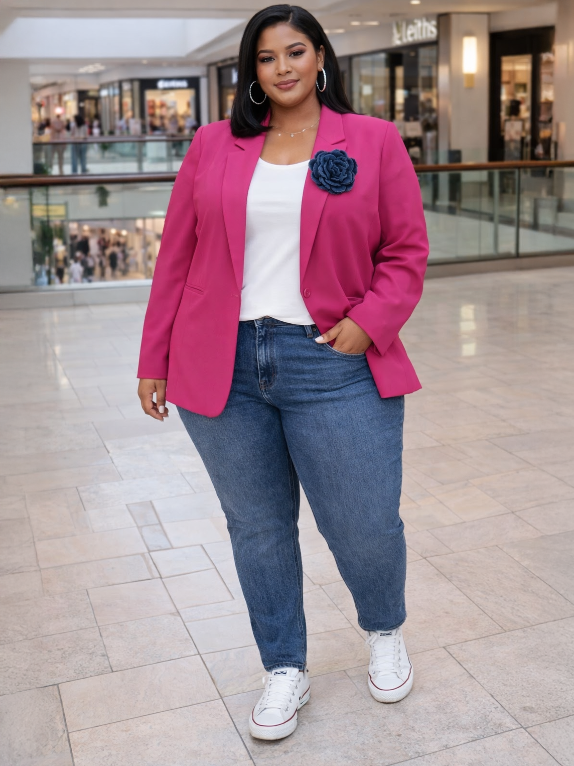 Distressed Denim Floral Brooch