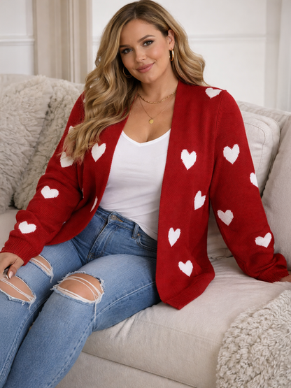Heart Print Cozy Plus Size Cardigan
