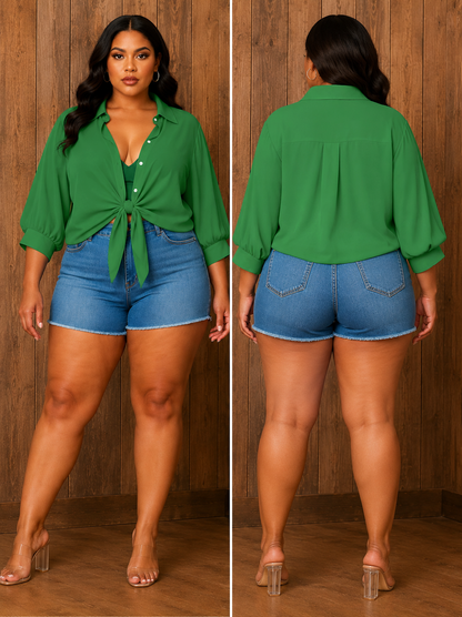 Isby Chiffon Crop Plus Size Cover Up in Green