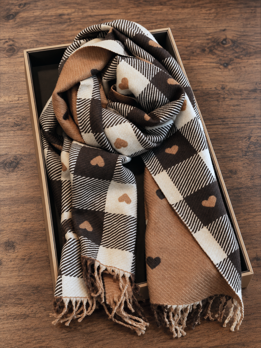 Colour Block Scarf with Heart Details