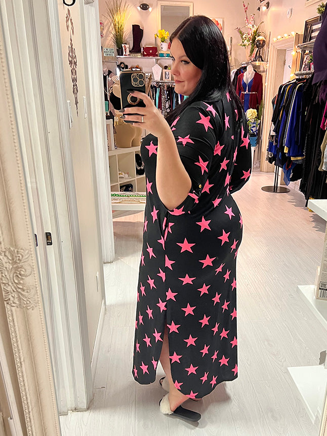 Cora Plus Size Maxi Dress in Pink Star
