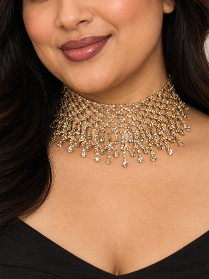 Crystal Cascade Choker in Gold