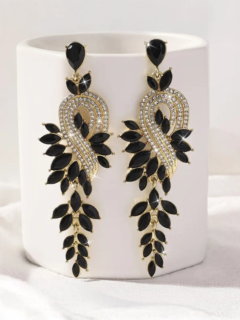 Crystal Leaf Earrings, earrings, front view