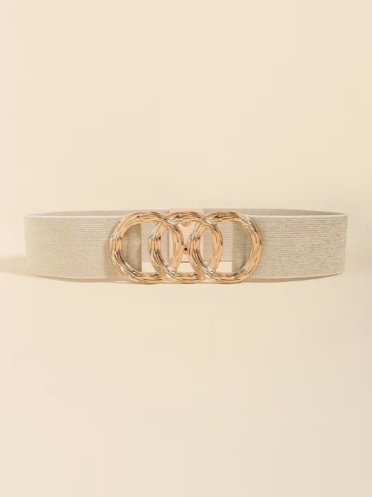 Triple Circle Elastic Plus Size Belt in Champagne