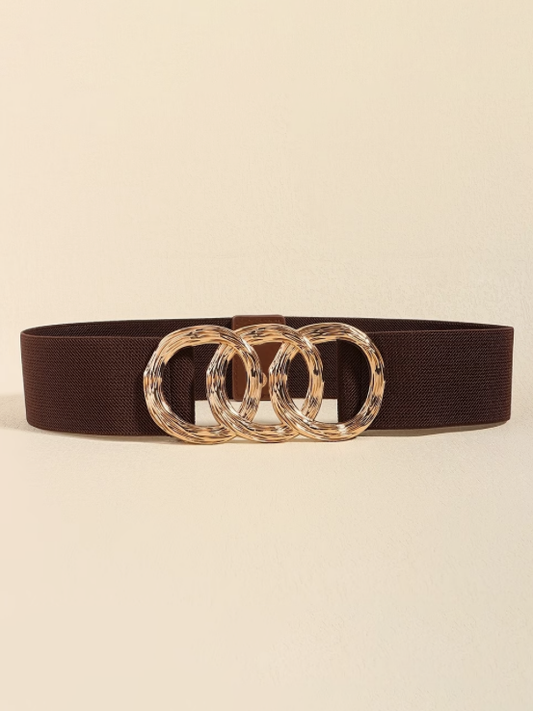 Triple Circle Elastic Plus Size Belt in Brown