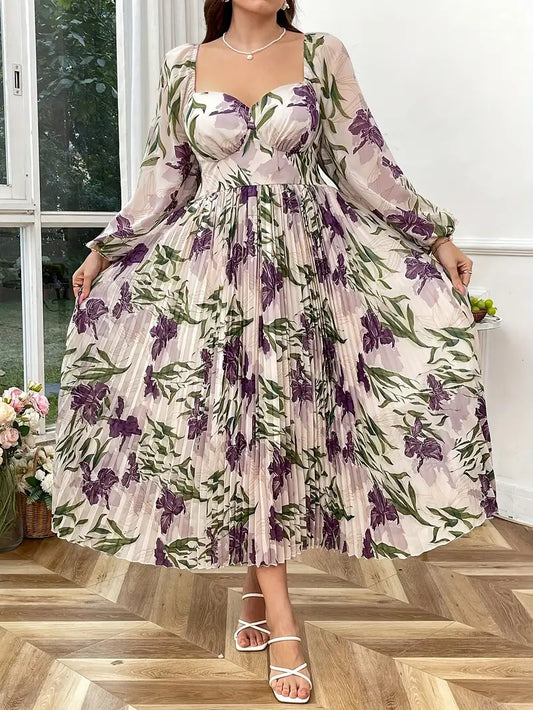Denise Floral Pleated Plus Size Dress