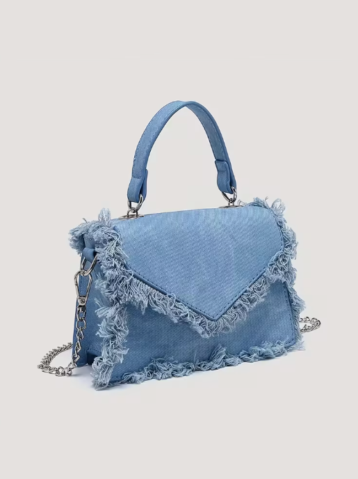 Distressed Denim Mini Bag, bag, front view