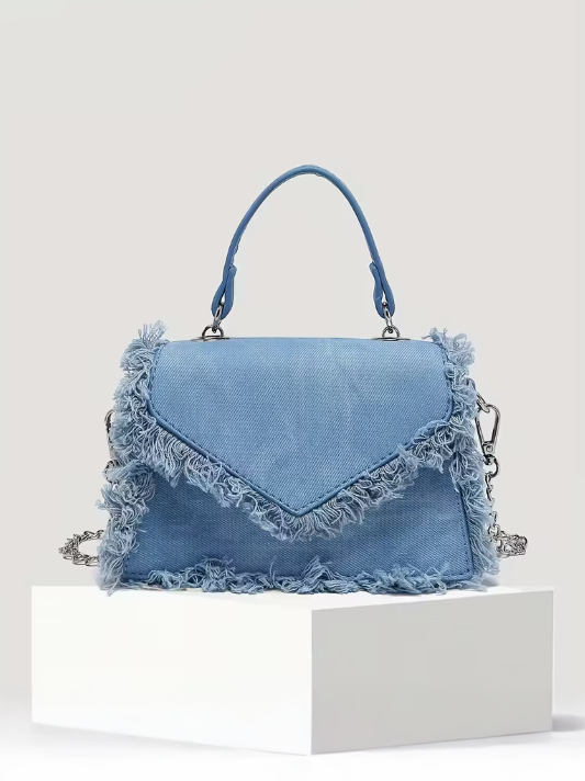 Distressed Denim Mini Bag, bag, detail view