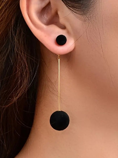 Double Sphere Dangle Earrings, earrings, styled view