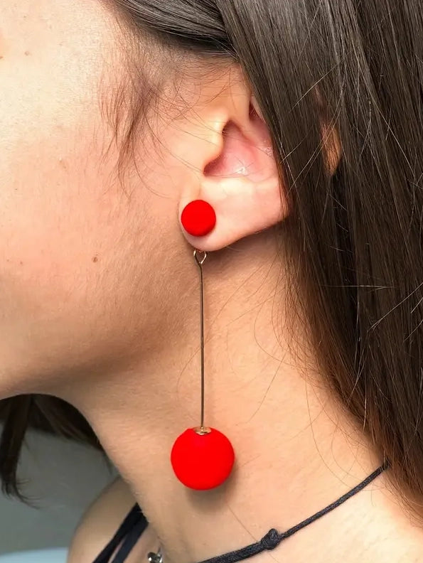 Double Sphere Dangle Earrings, earrings, detail view