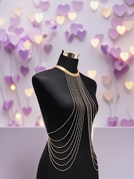 Draping Elegance Body Chain, jewelry, front view