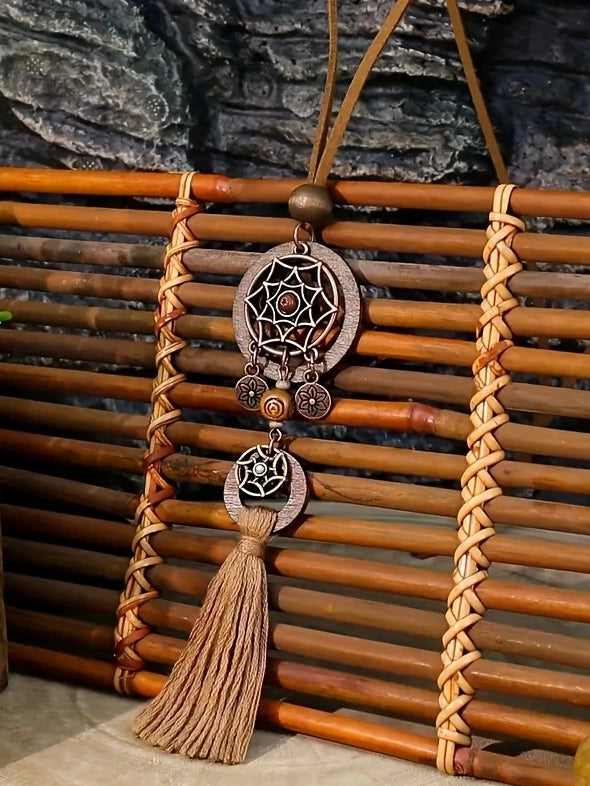 Dreamcatcher Pendant & Tassel Necklace, earrings, front view