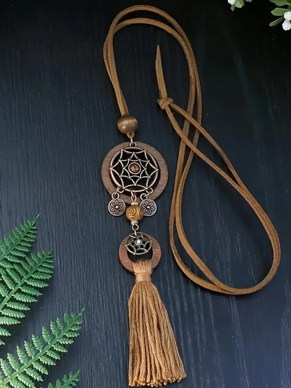 Dreamcatcher Pendant & Tassel Necklace, earrings, alternate view