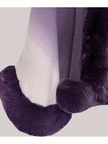 Gradient Faux Fur Detailed Shawl
