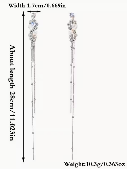 Elegant Rhinestone Tassel Earrings, earrings, alternate view