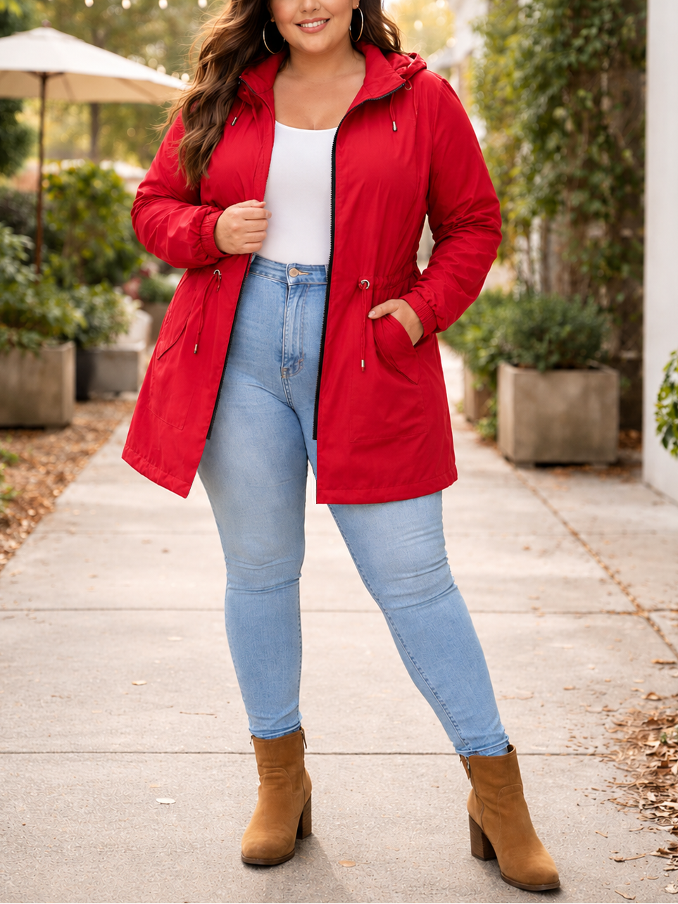 Esperanza Hooded Plus Size Jacket In Red