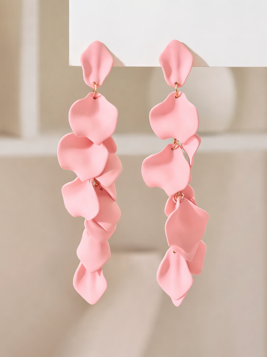 Exaggerated Long Petal Tassel Earrings, earrings, front view