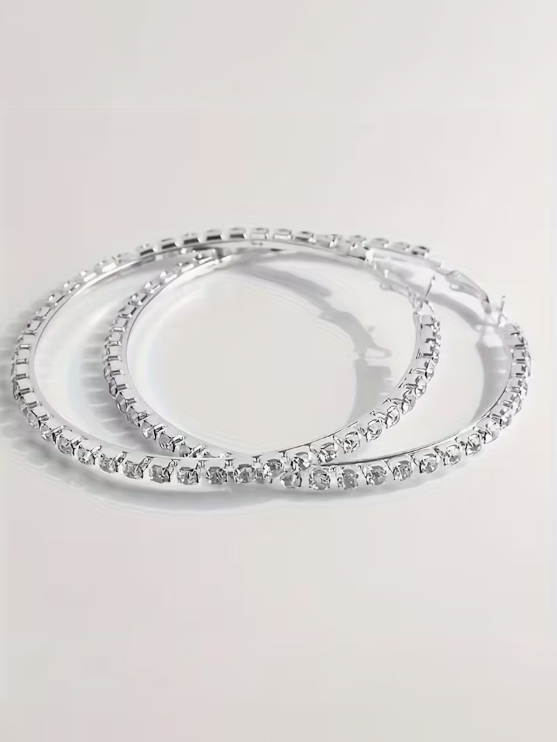 Exaggerated Rhinestone Silver Hoops, earrings, alternate view