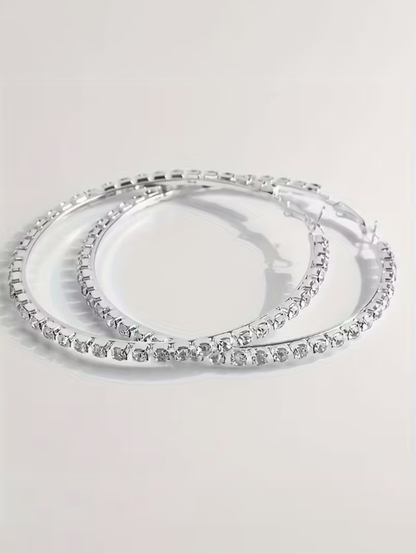 Exaggerated Rhinestone Silver Hoops, earrings, alternate view