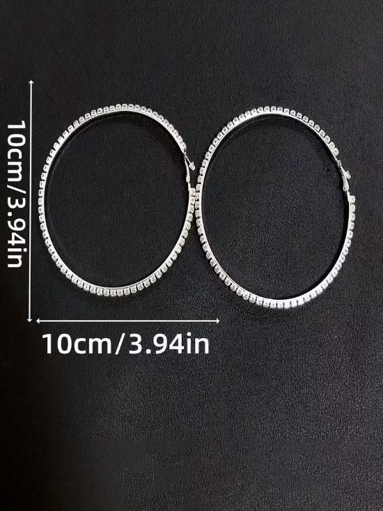 Exaggerated Rhinestone Silver Hoops, earrings, detail view
