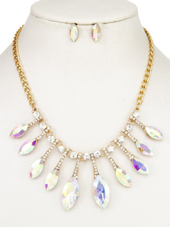Faceted Marquise Gem Link Necklace Set, necklace, styled view