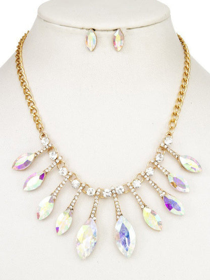 Faceted Marquise Gem Link Necklace Set, necklace, styled view
