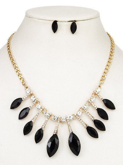 Faceted Marquise Gem Link Necklace Set, necklace, product view
