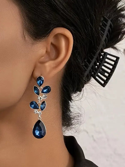 Faux Gemstone Dangle Earrings in Navy, earrings, alternate view