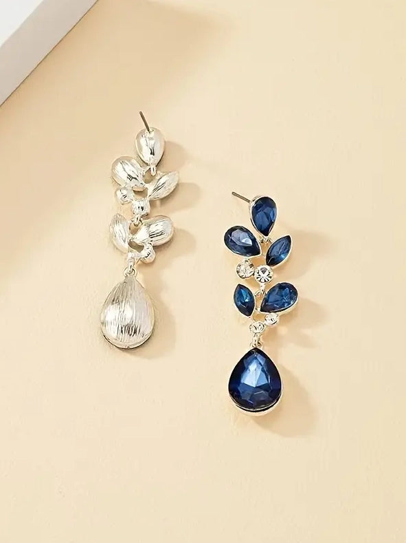 Faux Gemstone Dangle Earrings in Navy, earrings, detail view