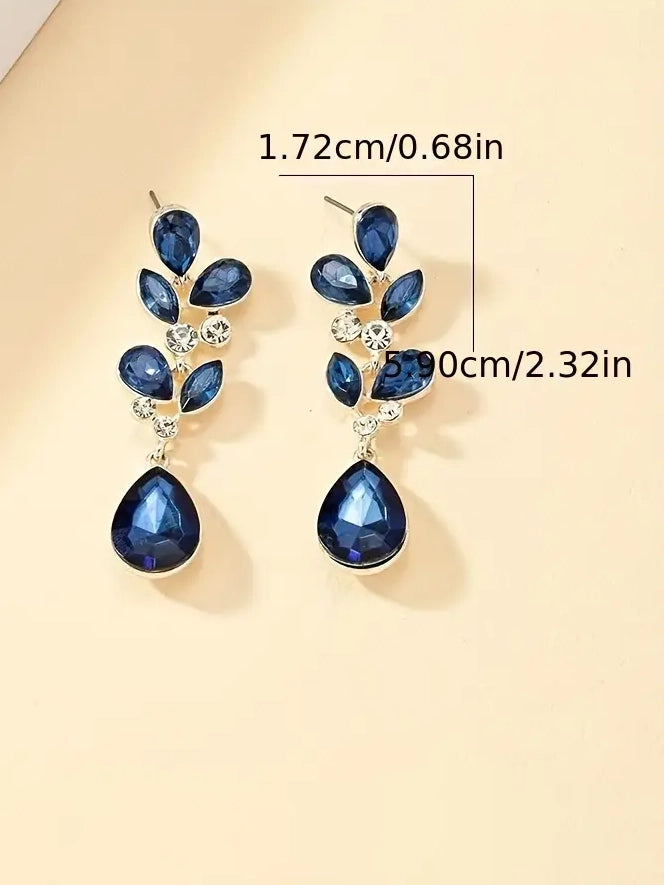 Faux Gemstone Dangle Earrings in Navy, earrings, styled view