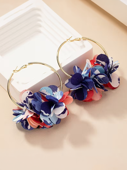 Floral Hoop Earrings, earrings, front view
