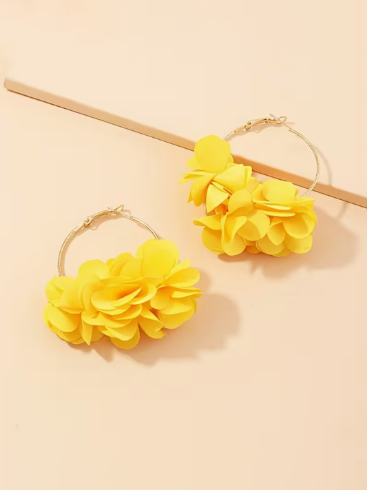 Floral Hoop Earrings, earrings, front view