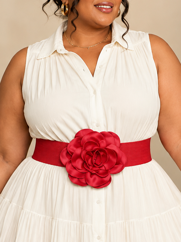 Flower Detailed Plus Size Belt in Red
