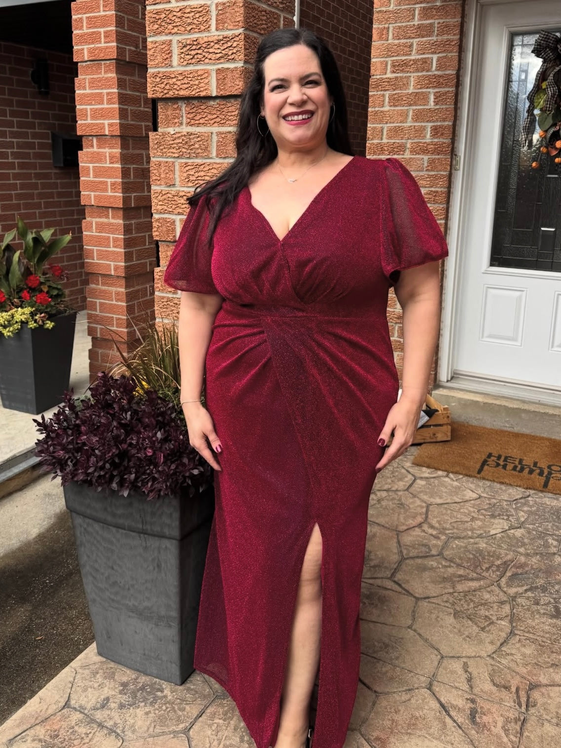 Jessica Sparkle Plus Size Cocktail Dress in Wine