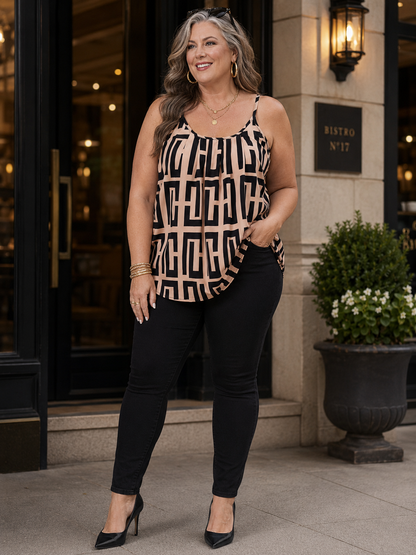 Geo Scoop Neck Plus Size Tank Top